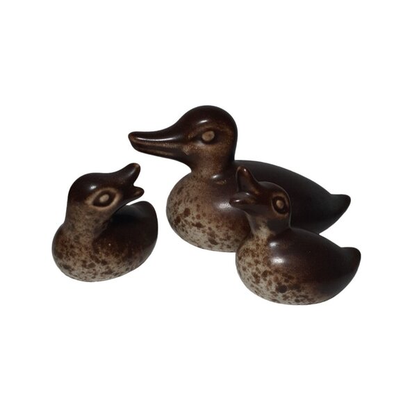 Howard Pierce Ducks Mama and Ducklings Brown Spotted 3 pc California Pottery - Picture 12 of 15